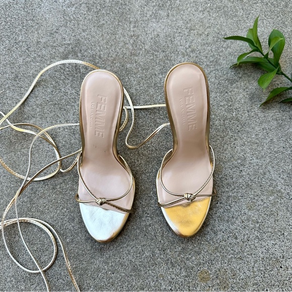 FEMME LA Athens Lace Up Heels in Golden 36 - Picture 7 of 12